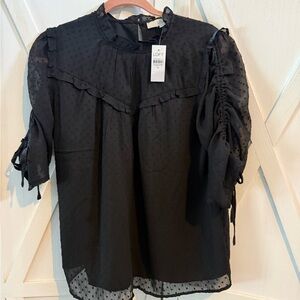 NWT LOFT Black Ruffle Sleeve Blouse